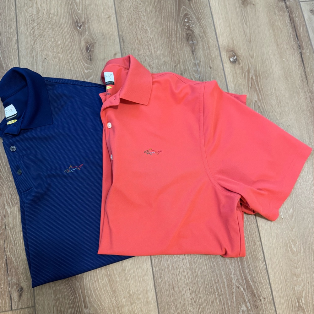 Greg Norman Collection coral color Polo and blue one